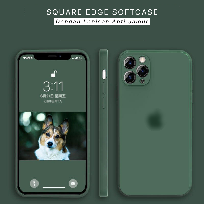 Midnight Green SQUARE EDGE Soft Case iPhone 11 12 13 14 15 PRO MAX 7 8 PLUS X XR XS SE Casing Silico