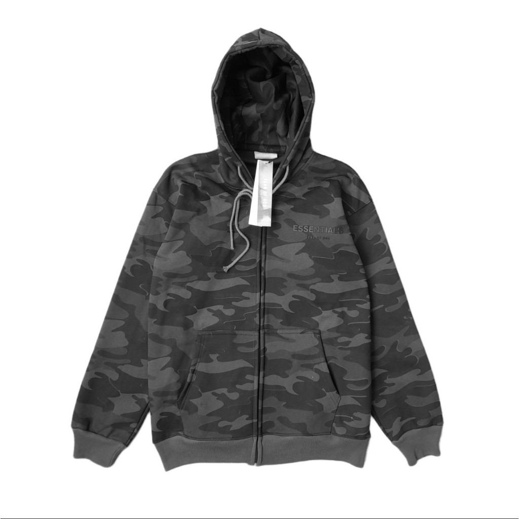 HOODIE ZIPPER SWEATER ESSENTIALS FEAR OF GOD FOG CAMO GREY