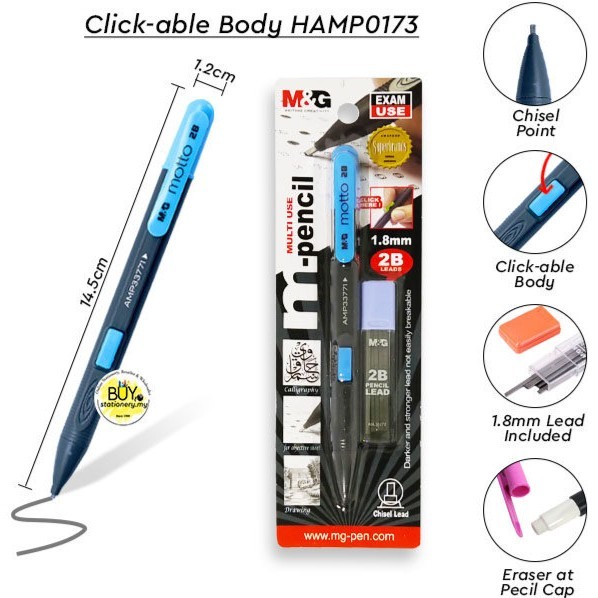 

Pensil Mekanik M&G Motto 2B Exam 1.8mm Chisel Lead Set (+Refill)