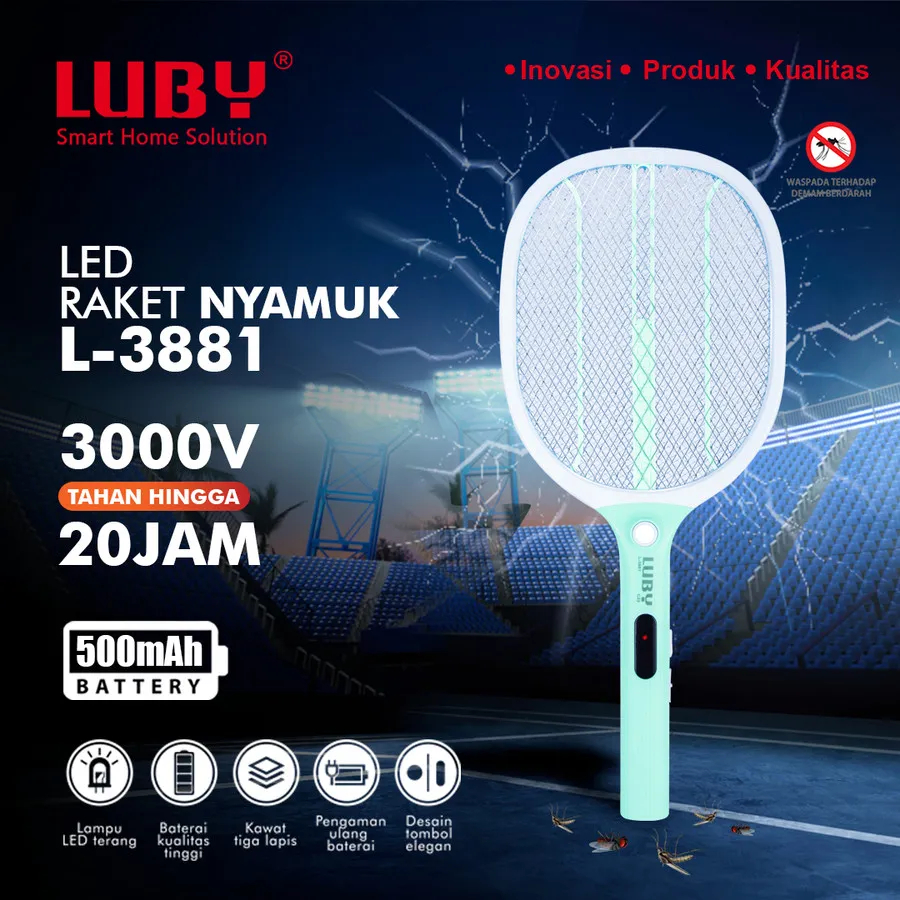 Raket Nyamuk Luby L-3881 3881 / 3882 / 3883 Rechargeable Led Cas