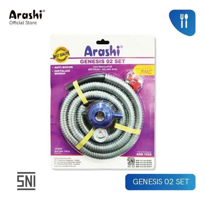 Selang Regulator Gas Arashi Genesis 02 Set Anti Bocor - SNI Garansi Resmi