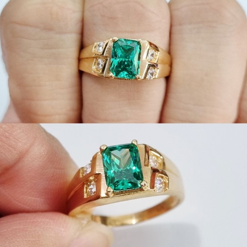 3.65 gr - Cincin Emas Pria Mata Hijau Ukuran Ring Size 19 Kadar 37.5% 375 8K - X0