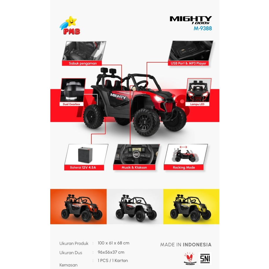 Mainan Mobil Aki Anak PMB MOBIL AKI ROVER M9388 MIGHTY 1000S Off M9388