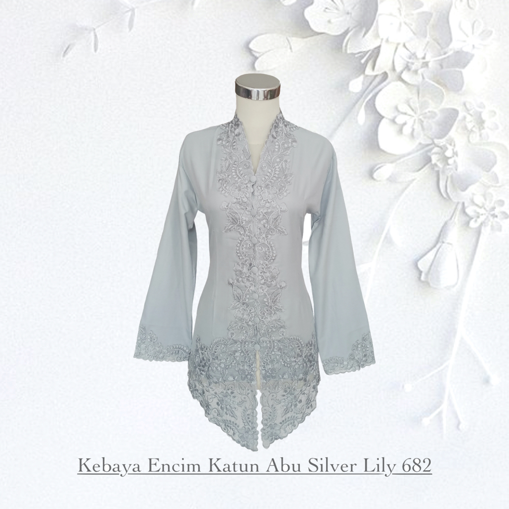 Kebaya Encim Katun Abu Silver Lily I 682
