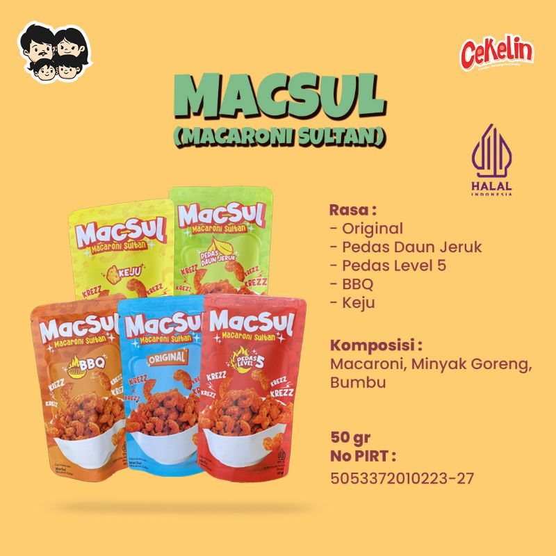 

macsul ( makaroni sultan ) keju original pedas daun jeruk pedas level 5