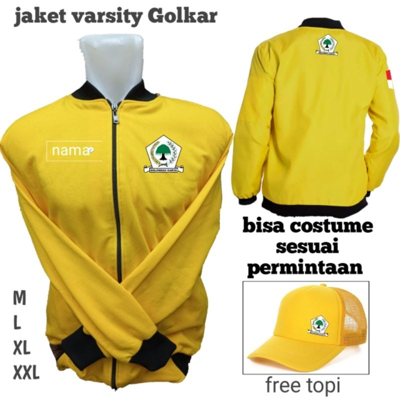 JAKET GOLKAR TERBARU GRATIS TOPI - JAKET VARSITY PARTAI GOLKAR PREMIUM FREE TOPI - JAKET GOLKAR