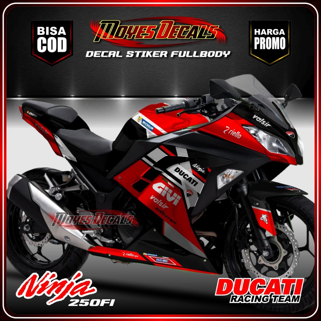 Decal Stiker Ninja 250 fi v2 full body / Stiker Striping Fullbody Motor Kawasaki Ninja Warna Merah