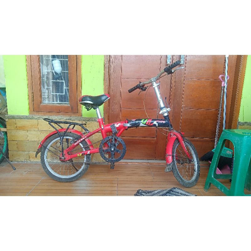 sepeda lipat anak odessy 16 inch merah hitam