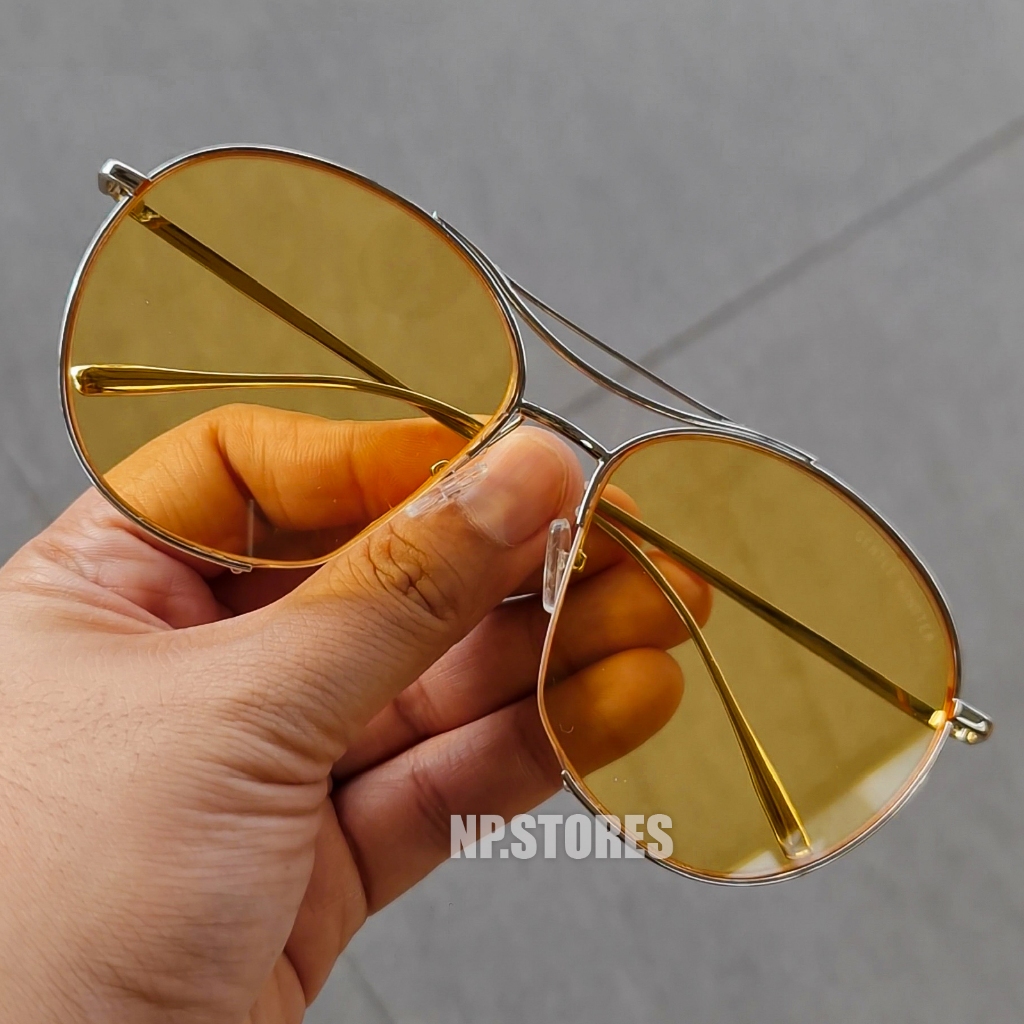 Kacamata Gaya Pria Wanita Model Unik Warna Lensa Kuning Bahan Frame Gagang Metal Kokoh Fashion Trend