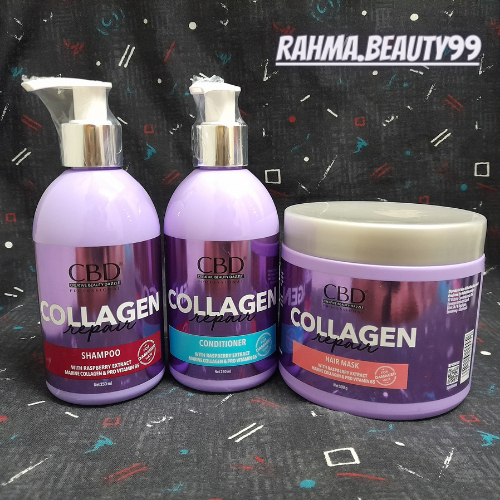 PAKET 3IN1 HEMAT CBD COLLAGEN/Shampo CBD Collagen Repair Ungu 250ml/Kondisioner CBD Collagen Repair 