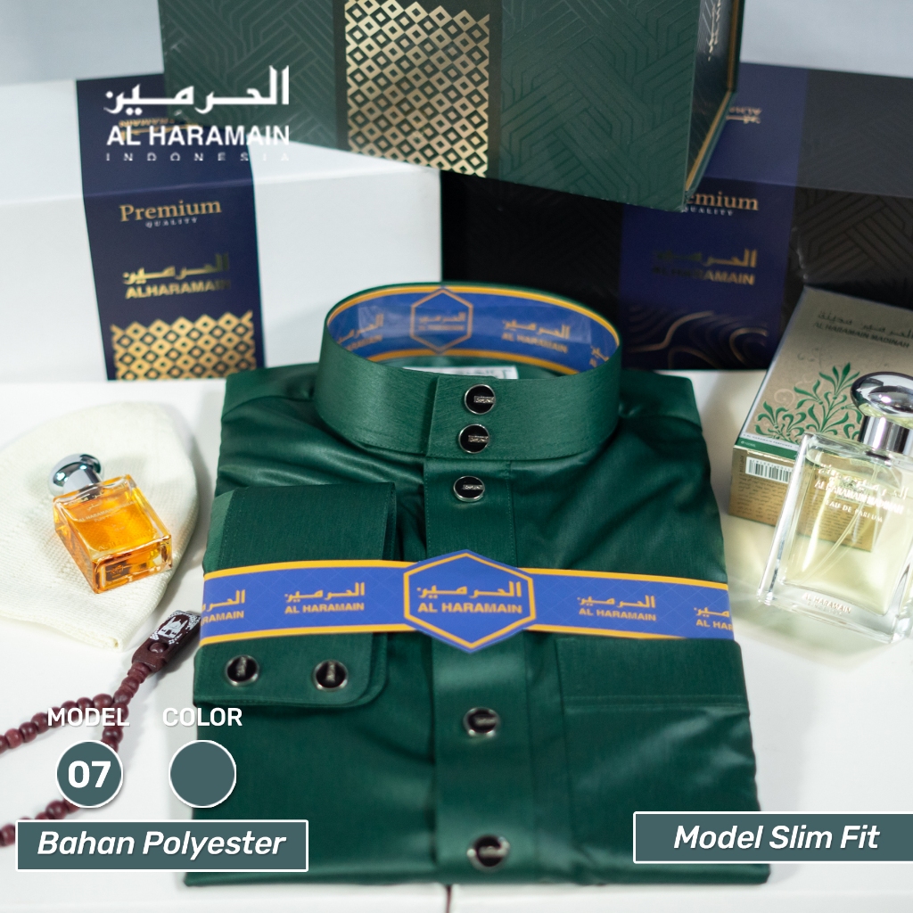 AL Haramain Jubah / Gamis Dewasa Slimfit Premium Manset (07) | Hijau Lumut | Hijau Botol-Hijau Botol 08