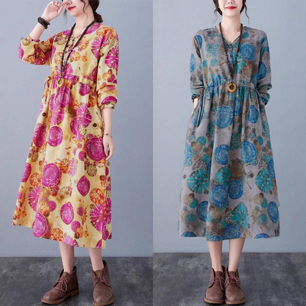 LC996 Premium Oversized Midi Dress Fashion Retro