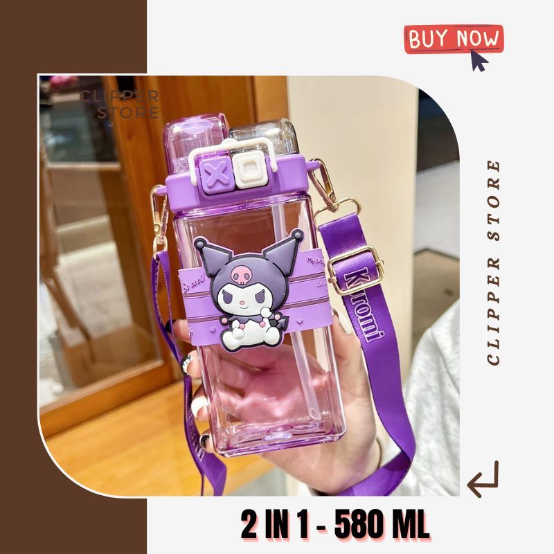 Botol Minum Anak Sedot Teguk 2 IN 1 / Botol Minum SANRIO Melody Kuromi Cinnamoroll 580 ML Multifungs