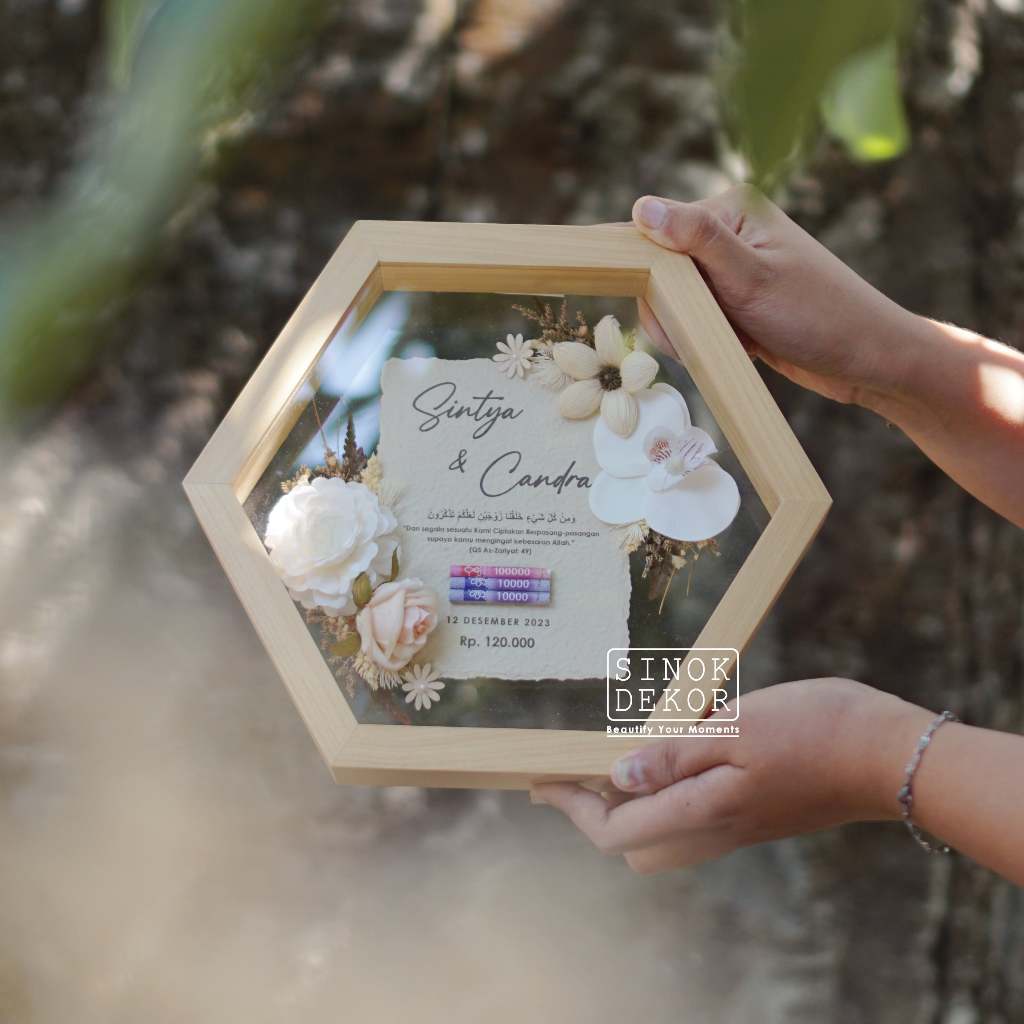 Mahar Pernikahan Rustic - Mahar Nikah Hexagon - Mahar Bunga Kering Hexagonal - Sinok Dekor