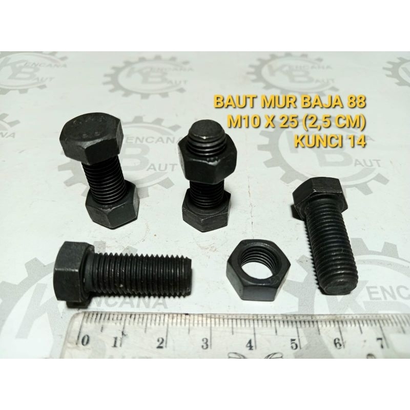 BAUT MUR BAJA 88 M10 X 25 HITAM KUNCI 14 PANJANG 2,5 CM)