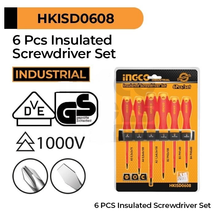6-Pcs Insulated Screwdriver Set INGCO HKISD0608 Obeng Isolator Listrik