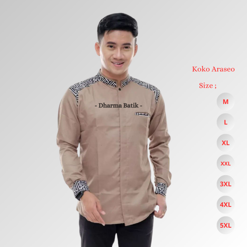 Baju Koko Jumbo Pria Size Lengan Panjang M L XL XXL XXXL XXXXL XXXXXL Batik Dharma Motif Araseo