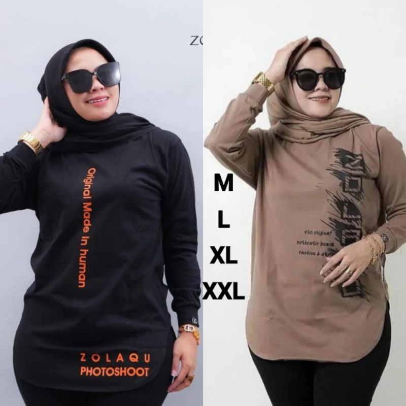 Kaos Semi Tunik Lengan Panjang Zolaqu COTTON COMBED 24S Zolaqu Jumbo Kekinian Terbaru 2023