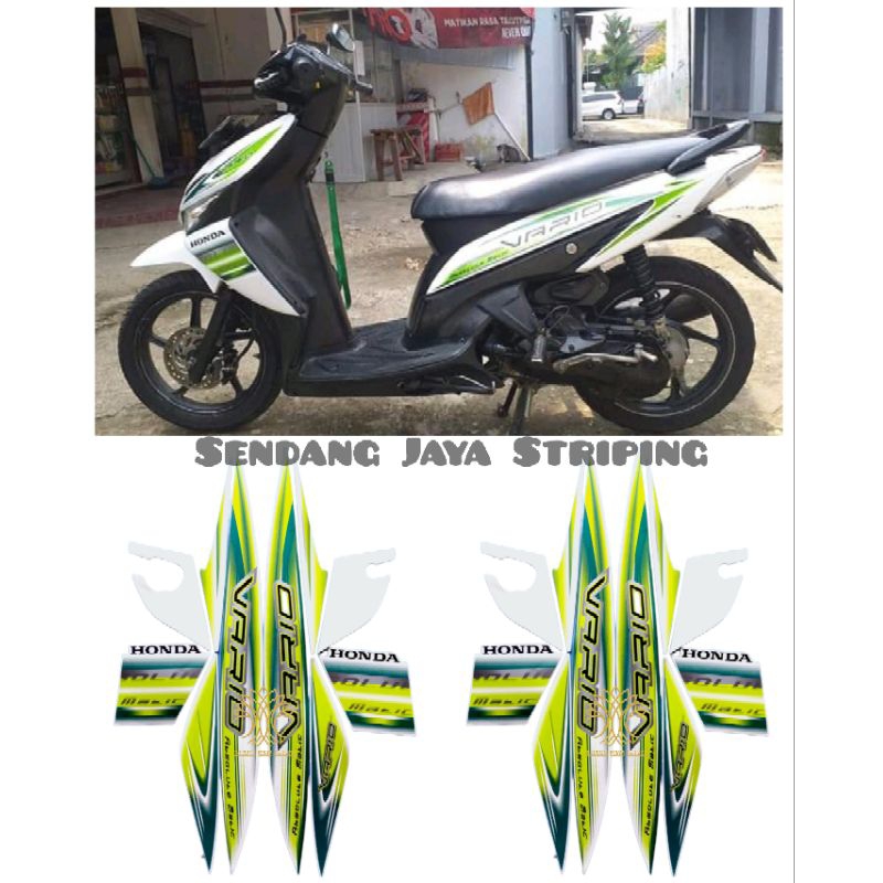 Stiker Striping Lis Les Polet Body Motor Honda Vario 110 Karbu 2008 Putih Hijau Standar Full Set