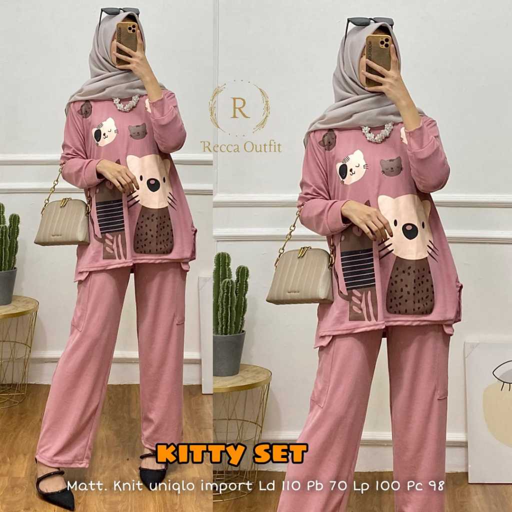 Kitty Set Recca Baju Setelan Oneset Wanita Terbaru Setcel Ld 110 Knit Uniqlo Import Premium