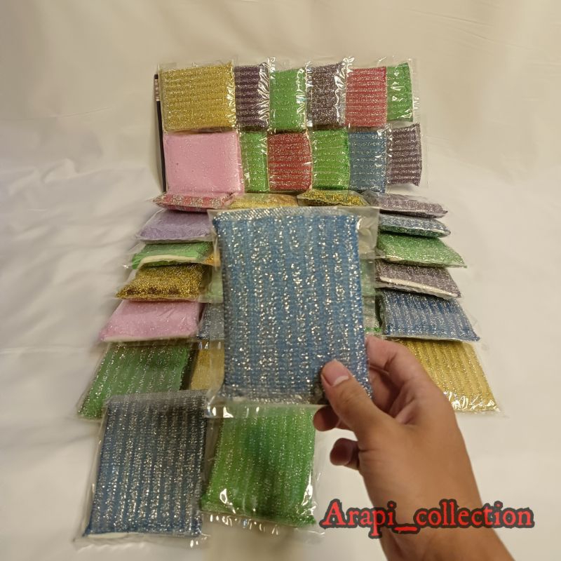spon cuci piring warna warni / spons cuci piring renceng isi 12 pcs / sponge warna