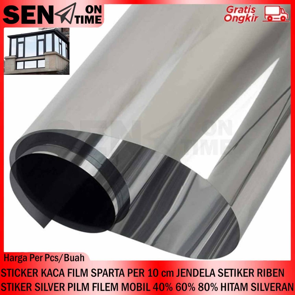 Sticker Jendela Sparta Per 10 Cm Hitam Silveran Gelap Silver 40% 60% 80% Stiker Kaca Film Setiker Ri