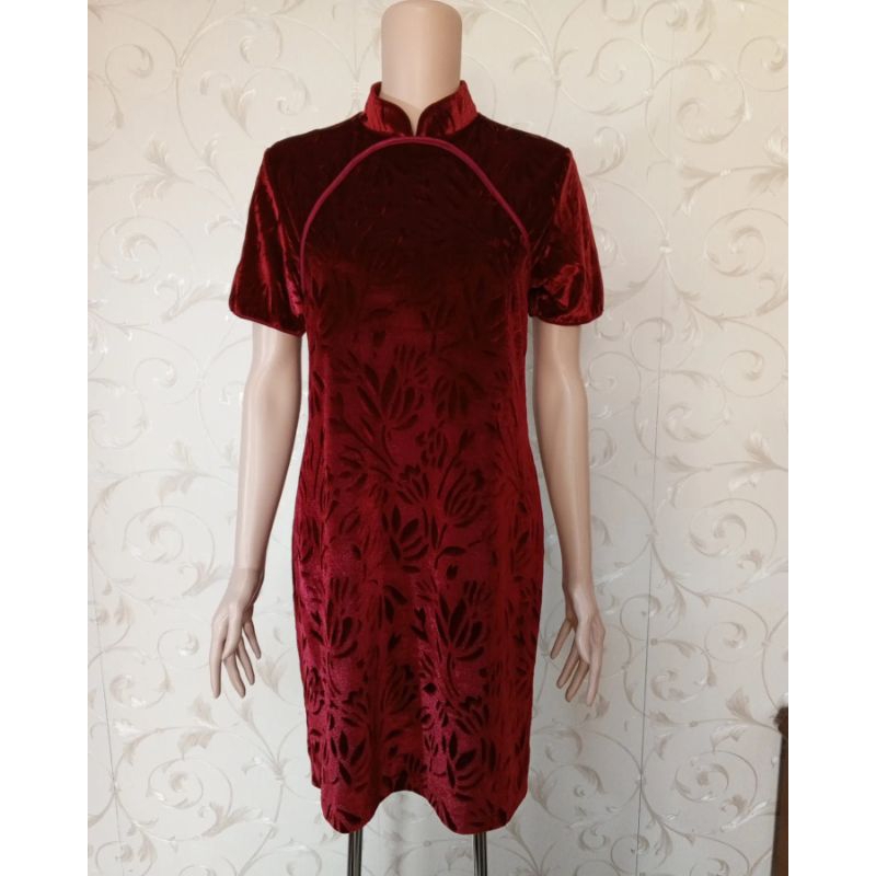 link CO 3 item ( dress merah cheongsam, blouse merah leher kotak, rok baldu mix tutu) PL