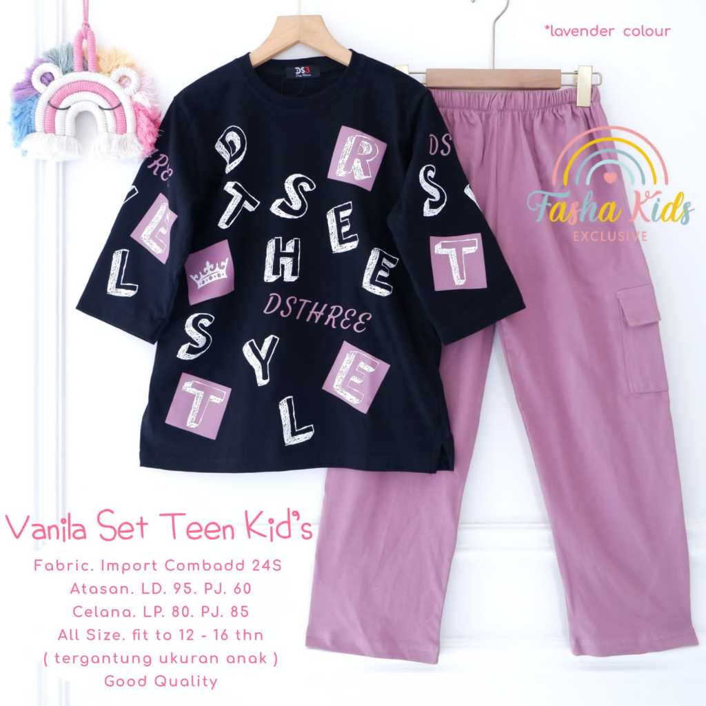 (( SETCEL KATUN COMBED LENGAN 7/8 )) OUTFIT BAJU ANAK  KULOT CARGO VANILA SET TEEN KIDS BY FASHA || 