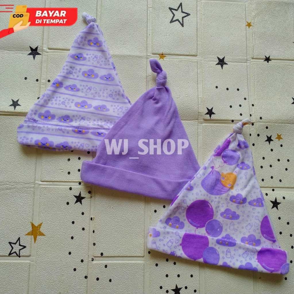 ISI 3 Pcs Topi kupluk Bayi Newborn/Ciput Bayi Baru Lahir/Pelindung Kepala Bayi Seri Warna Ungu