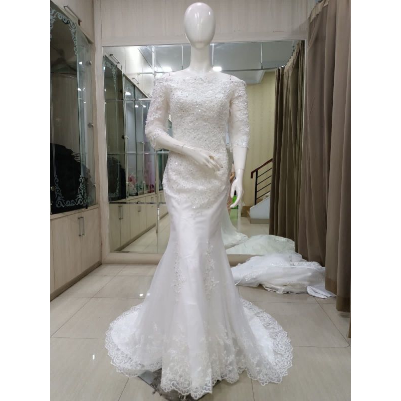 GAUN BARAT SLIM / DRESS WEDDING PUTIH PEMBERKATAN / GAUN SLIM AKAD NIKAH