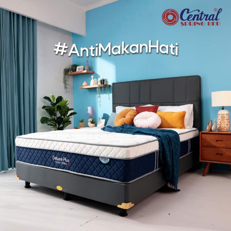 Kasur Springbed CENTRAL DELUXE PLUS POCKET elegan - Matras Pillowtop Bed Set Busa Olympic Uniland Bi