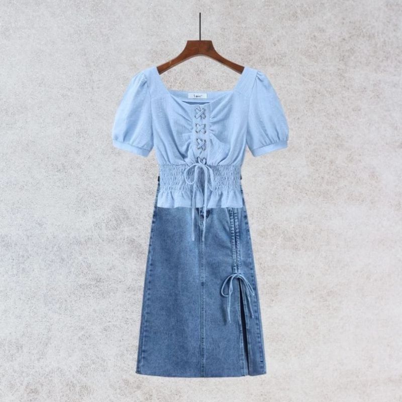 Setelan Rok Jeans + Blouse Rapunzel Korean Bangkok Vintage Style Premium Import anak perempuan