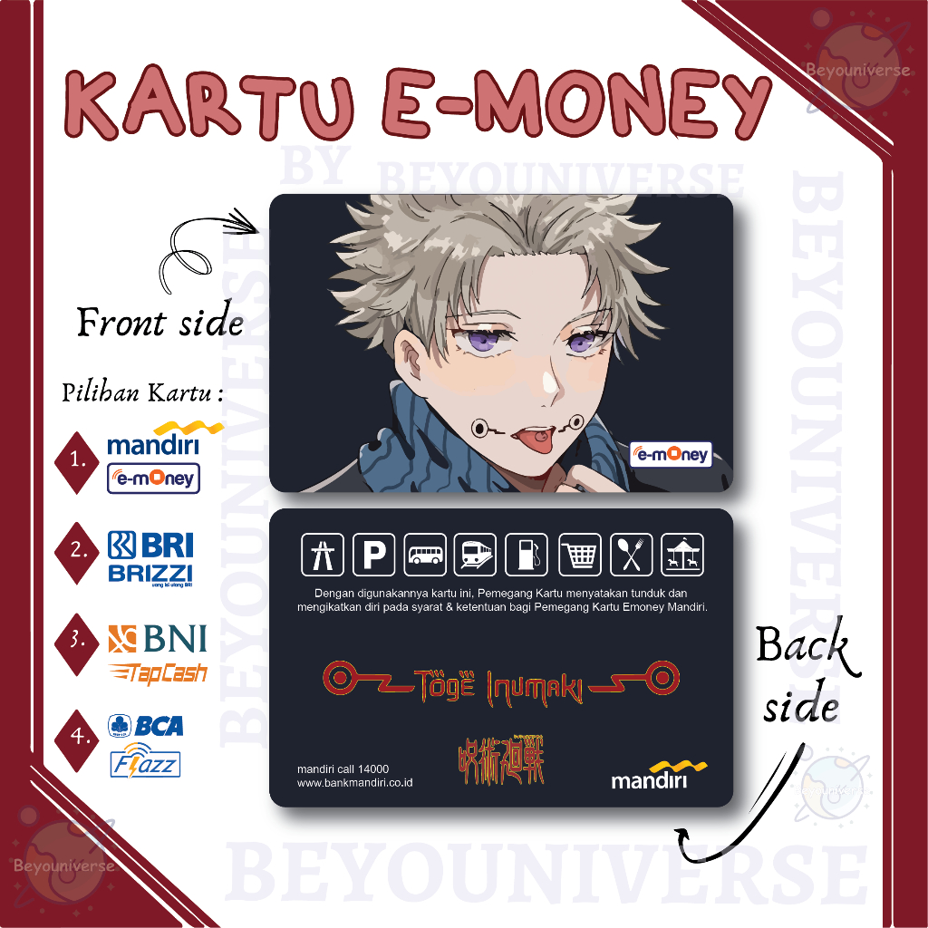 Kartu E-toll Design Toge Inumaki Jujutsu Kaisen Anime E-Money Mandiri Flazz BCA Tapcash BNI Brizzi B