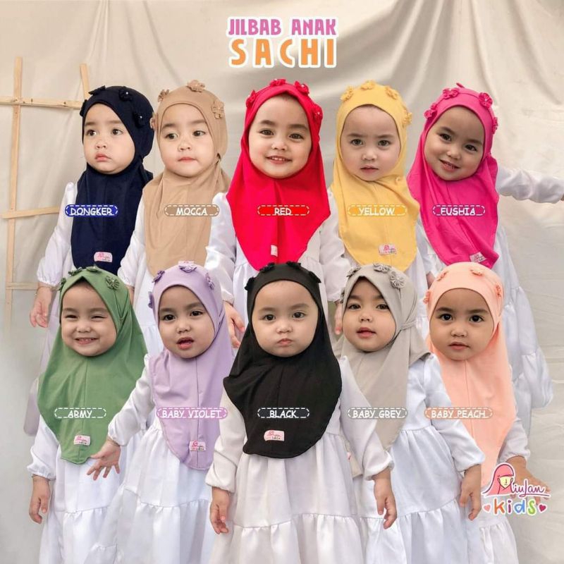 Jilbab Bayi Miulan Sachi Kerudung Anak Lucu Bahan Jersey Adem Jilbab Bunga Tali Samping