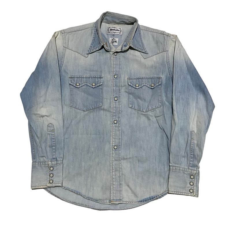 Bookends Needles japan snap button faded denim shirt