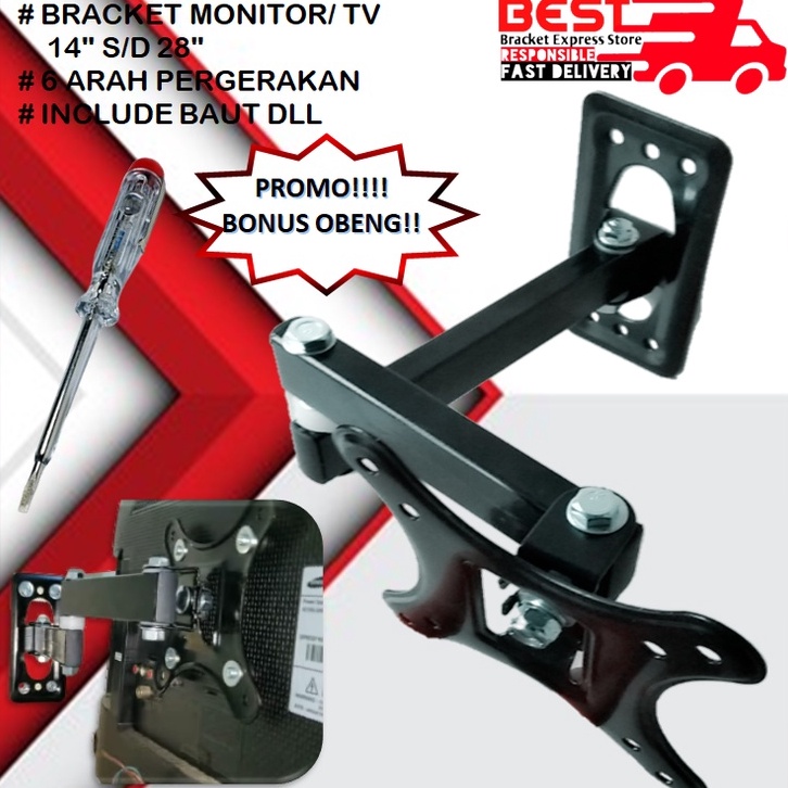 Best Terlaris KiU GARANSI COCOK Bracket Monitor PC 14 sd 28 inch 14 17 19 22 24 27 28 inch swiflelen