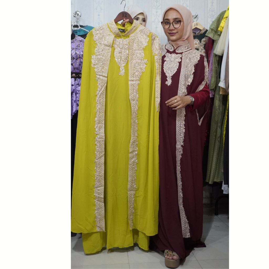 Baju Pesta Kaftan Wanita Bordir Mewah