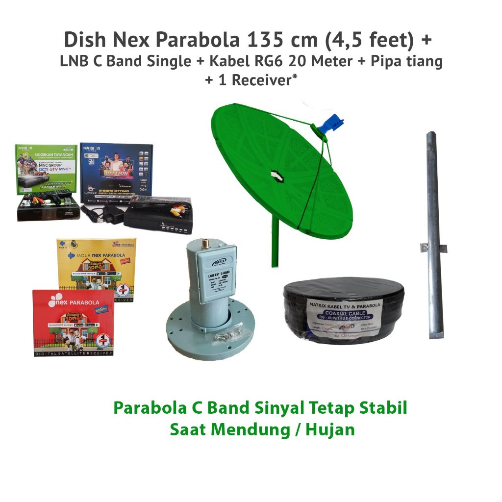 Bundle Dish 135cm Nex Parabola + LNB C Band + Kabel + Tiang