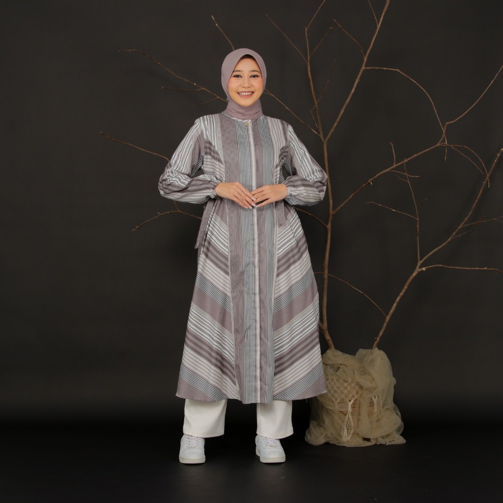 sajama long tunic tunik katun impor premium motif salur standar hingga jumbo by Sa Ja Ma