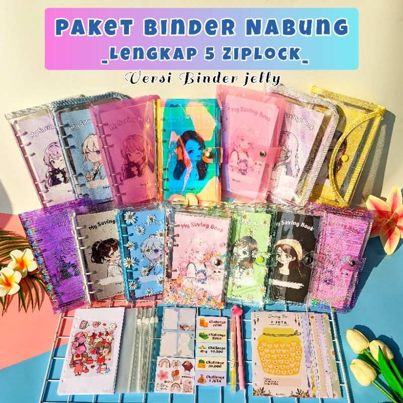 

A6 BINDER KEUANGAN / MONEY BINDER / Paket binder sinking fund / binder A6 / binder sequin daisy hologram / ziplock / zipper pocket