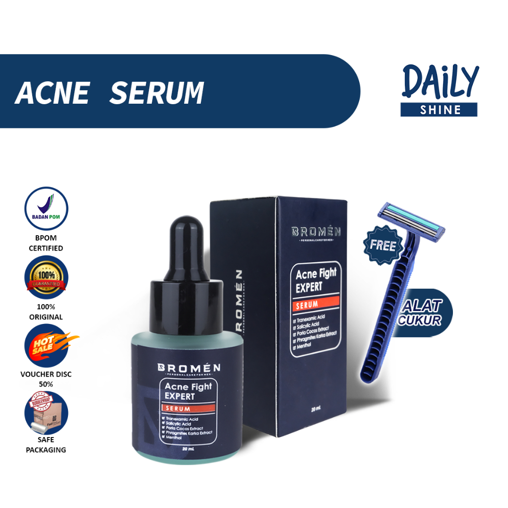 BROMEN ACNE SERUM - Acne Fight Expert Serum Jerawat Untuk Perawatan Wajah Pria + Alat Cukur
