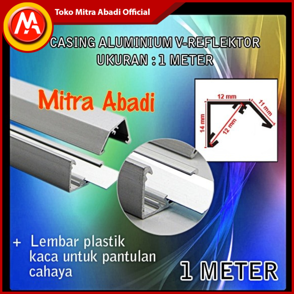 Casing Aluminium for Hard Strip LED Model V-Reflektor Ukuran 1 meter