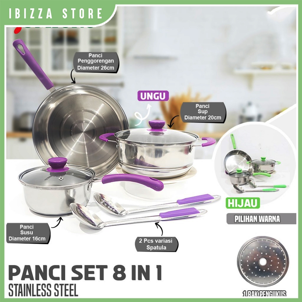 Panci Set 8in1 8PCS OMICKO OM-6246 Panci Set Multifungsi Stainless Steel