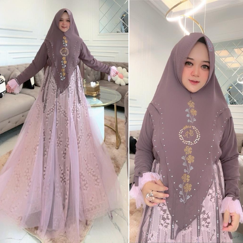 ikafarida - CINDERELLA SET GAMIS SYARI BAJU MUSLIM PESTA MEWAH CERUTY TILE BORDIR BROKAT JUMBO KHIMA