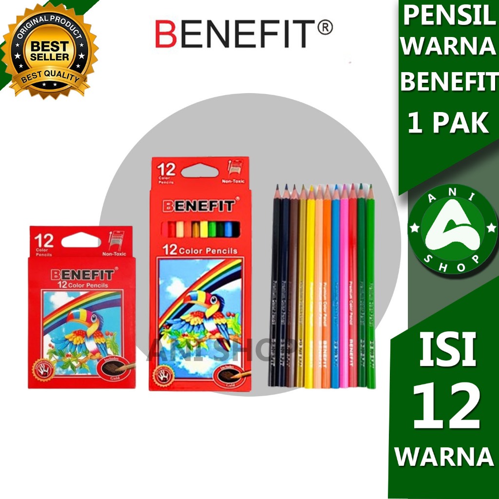 

PENSIL WARNA BENEFIT PW-1210 Panjang/Pendek 1 PAK 12 WARNA ani shopp