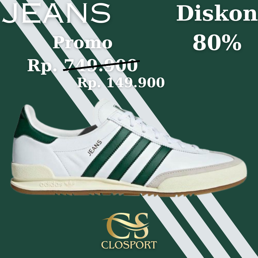 sepatu casual pria original 100% Adidas Jeans White Green Outsole Cream Gum Sepatu Sneaker 3 Garis P