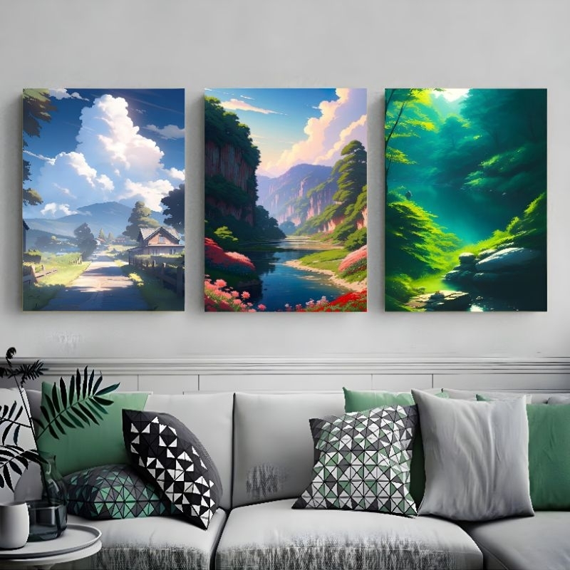 Hiasan Dinding Pemandangan Ukuran 47x31 Cm Dekorasi Dinding Ruang Tamu Aesthetic Ukuran Jumbo Pajang