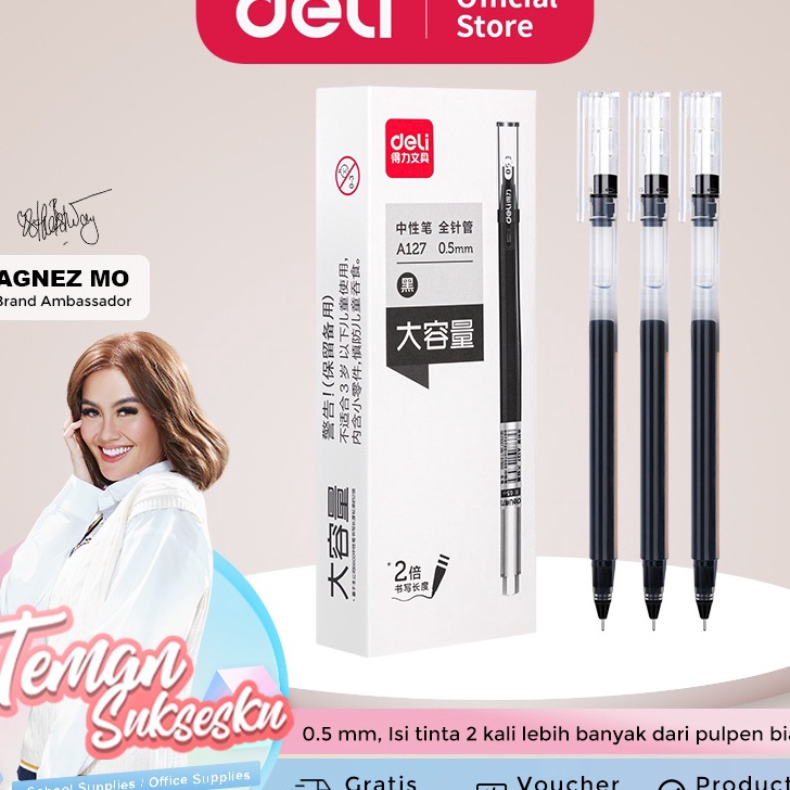 

Ready Deli Gel Pen Pulpen Gel 5mm Tinta Hitam Isi 12 pcs Penulisan Halus Isi Tinta 2 Kali dari Pulpen Biasa A127