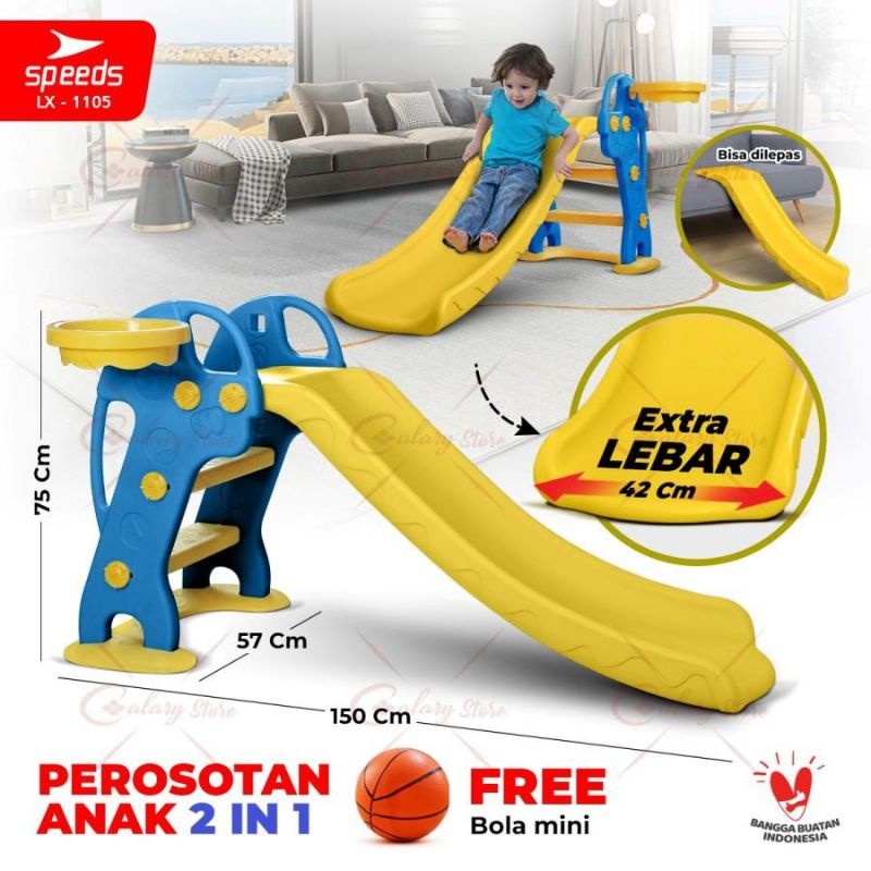 Mainan Perosotan Anak Mainan Seluncuran M1105/Perosotan Anak Murah free Ring Bola Basket Mini