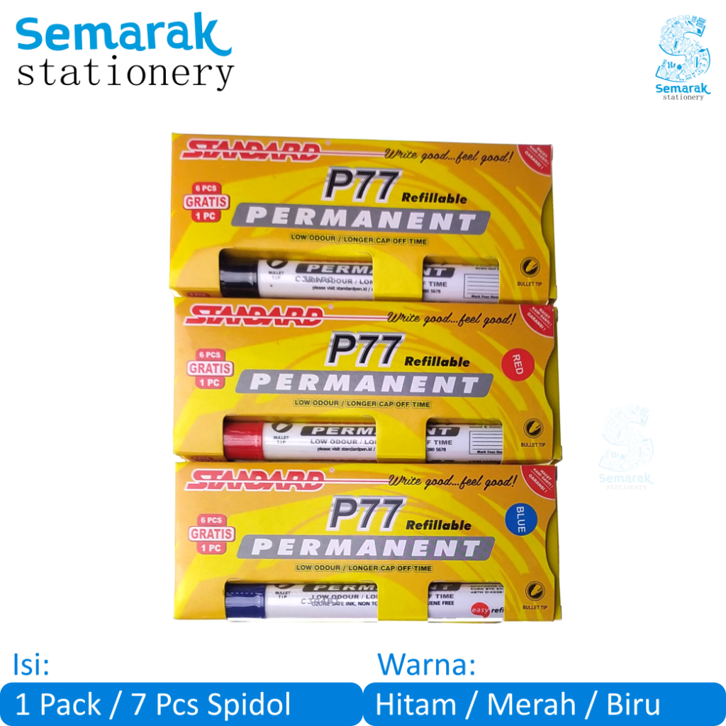 

Standard P77 Permanent Marker Spidol Papan Tulis Tidak Dapat Dihapus - Hitam [1 Pack / 6 Pcs + Bonus 1 Pc]